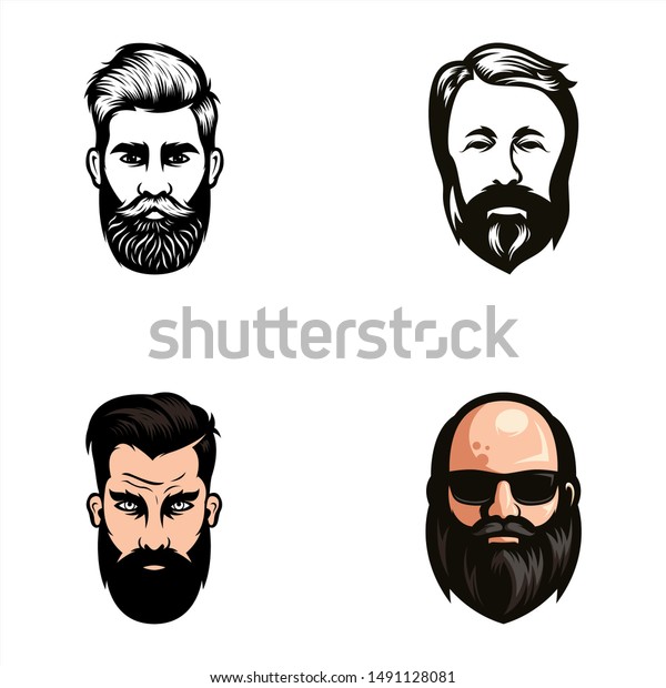 Beard Man Set Logo Design Vector Stock Vector (Royalty Free) 1491128081