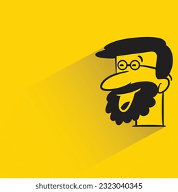 beard man with shadow on yellow background