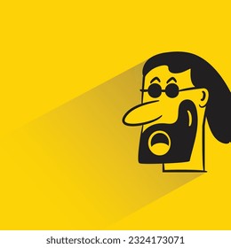 beard man with shadow on yellow background