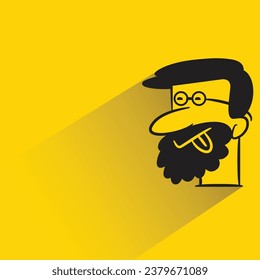 beard man with shadow on yellow background
