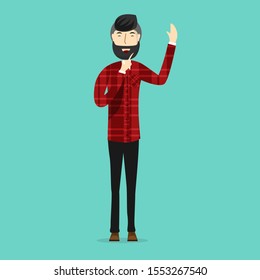 The beard man in smiling feel and joyful action isolated on white background. Vector illustration in flat trendy design.