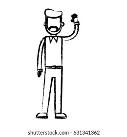 beard man standing with arm up sketch