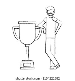 beard man standing with trophy business
