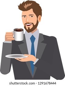 Beard Man Suit Drink   Coffee - Vector Illustration