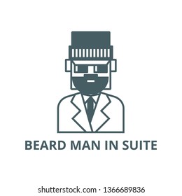 Beard man in suite line icon, vector. Beard man in suite outline sign, concept symbol, flat illustration