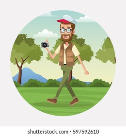 beard man traveler camera cap landscape