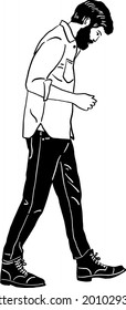 Beard man walking People character Hand drawn line art illustration	