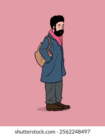 Beard Man Worker with tote bag Vector art