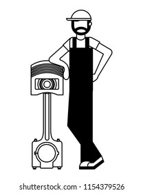 beard mechanic with automotive piston part design image