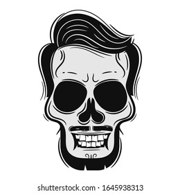 Beard Men Face with Skull Tattoo . Vector Illustration Suitable For Greeting Card, Poster Or T-shirt Printing.