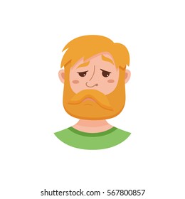 Beard men facial expression isolated icons. Cute color vector illustration of hipster guy faces avatars showing different emotions: smiling, sad, surprised, crying, shy, laugh happy in flat style.