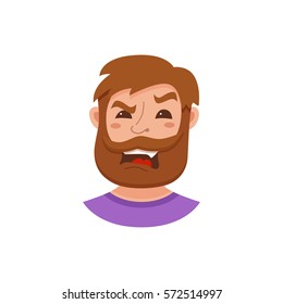 Beard men facial expression isolated icons. Cute color vector illustration of hipster guy faces avatars showing different emotions: smiling, sad, surprised, crying, shy, laugh happy in flat style.