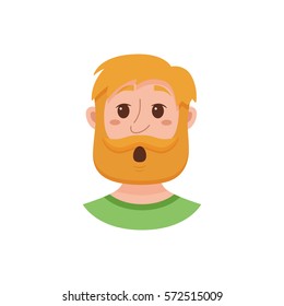 Beard men facial expression isolated icons. Cute color vector illustration of hipster guy faces avatars showing different emotions: smiling, sad, surprised, crying, shy, laugh happy in flat style.