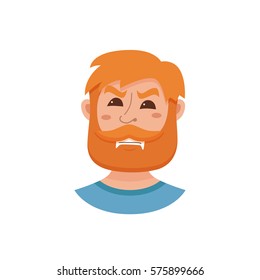 Beard men facial expression isolated icons. Cute color vector illustration of hipster guy faces avatars showing different emotions: smiling, sad, surprised, crying, shy, laugh happy in flat style.