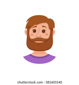Beard men facial expression isolated icons. Cute color vector illustration of hipster guy faces avatars showing different emotions: smiling, sad, surprised, crying, shy, laugh happy in flat style.