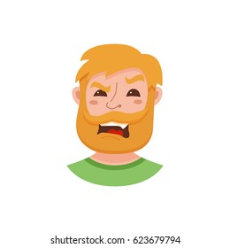 Beard men facial expression isolated icons. Cute color vector illustration of hipster guy faces avatars showing different emotions: smiling, sad, surprised, crying, shy, laugh happy in flat style.