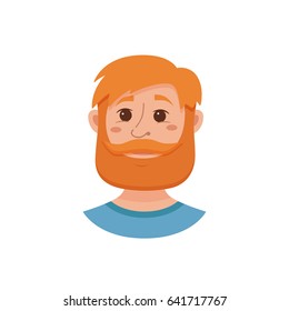 Beard men facial expression isolated icons. Cute color vector illustration of hipster guy faces avatars showing different emotions: smiling, sad, surprised, crying, shy, laugh happy in flat style.