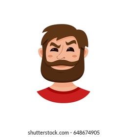 Beard men facial expression isolated icons. Cute color vector illustration of hipster guy faces avatars showing different emotions: smiling, sad, surprised, crying, shy, laugh happy in flat style.