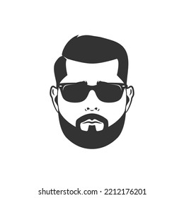 Beard men with hairstyle silhouette wearing glasses isolated on white background