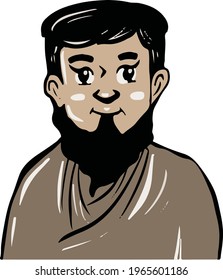 beard men illustration. simple line art character hand drawn design graphic. businessman worker man cartoon. 