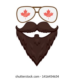 beard moustache glasses with canadian flag happy canada day vector illustration  