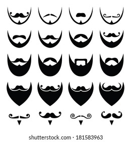 Beard with moustache or mustache vector icons set 