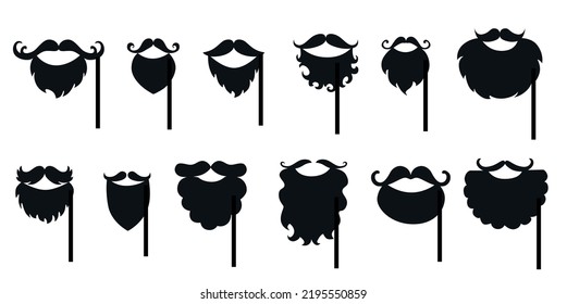 Beard and moustache silhouette set. Vector stock illustration isolated on white background for photo booth box, barber shop logo. EPS10