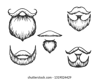 Beard and moustache sketch engraving vector illustration. Scratch board style imitation. Black and white hand drawn image.