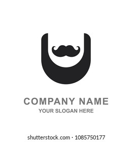 Beard and Mustache Barber Logo Vector Illustration