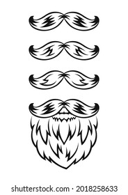 Beard and mustache. Black silhouette. Design element. Hand drawn sketch. Vintage style. Vector illustration.