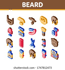Beard And Mustache Collection Icons Set Vector Man Silhouette Shave Beard By Razor, Scissors And Electronic Device Isometric Illustrations