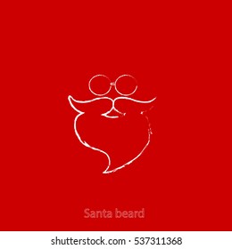 Beard with mustache and glasses of Santa Claus on red background