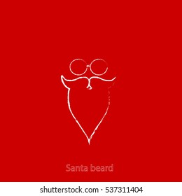 Beard with mustache and glasses of Santa Claus on red background
