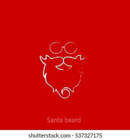 Beard with mustache and glasses of Santa Claus on red background