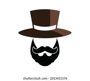 Bart und Schnurrbart mit einem Hut auf dem Kopf für Logo-Design-Illustration auf weißem Hintergrund
