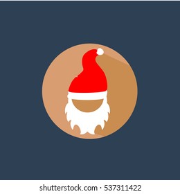 Beard with mustache and hat of Santa Claus icon with long shadow in center of beige circle