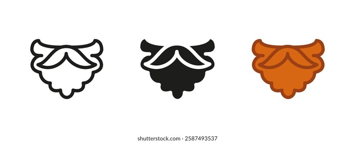 Beard mustache icon. Classic facial hair symbol. Male grooming vector illustration. Vintage barbershop sign. Hipster curly beard pictogram. Trendy gentleman hairstyle concept.