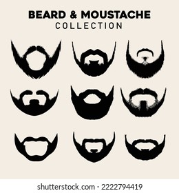 Beard And Mustache Illustrations Set, Beard And Mustache Silhouette Collection