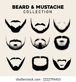 Beard And Mustache Illustrations Set, Beard And Mustache Silhouette Collection