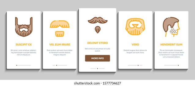 Beard And Mustache Onboarding Mobile App Page Screen. Man Silhouette Shave Beard By Razor, Scissors And Electronic Device Concept Illustrations
