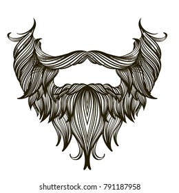 Beard and mustache. Outline vector illustration isolated on white background.