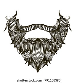 Beard and mustache. Outline vector illustration isolated on white background.