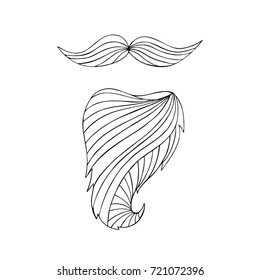 Beard and mustache of Santa Claus in doodle style. Happy New Year. Vector illustration.