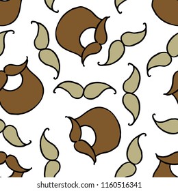 beard and mustache seamless doodle pattern