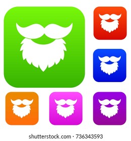 Beard and mustache set icon color in flat style isolated on white. Collection sings vector illustration