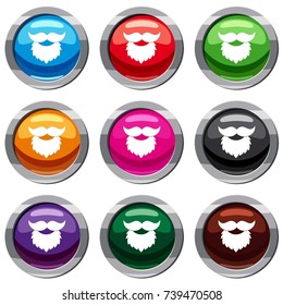 Beard and mustache set icon isolated on white. 9 icon collection vector illustration