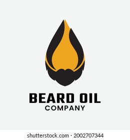 Beard and Oil Forms a Bearded Man's Head for Gentleman Guy Man Male Beard Mustache Business Brand Barbershop Salon Company in Simple Flat Hipster Retro Style Logo Design Template.