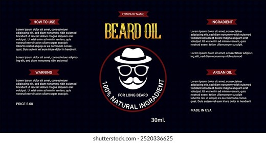 Beard Oil Label design. Bottle label design. Package template design – 4" x 2"