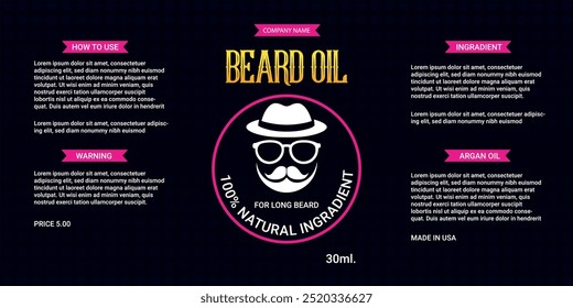 Beard Oil Label design. Bottle label design. Package template design – 4" x 2"