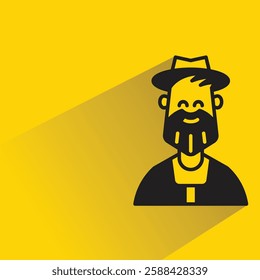 beard old man icon with shadow on yellow background